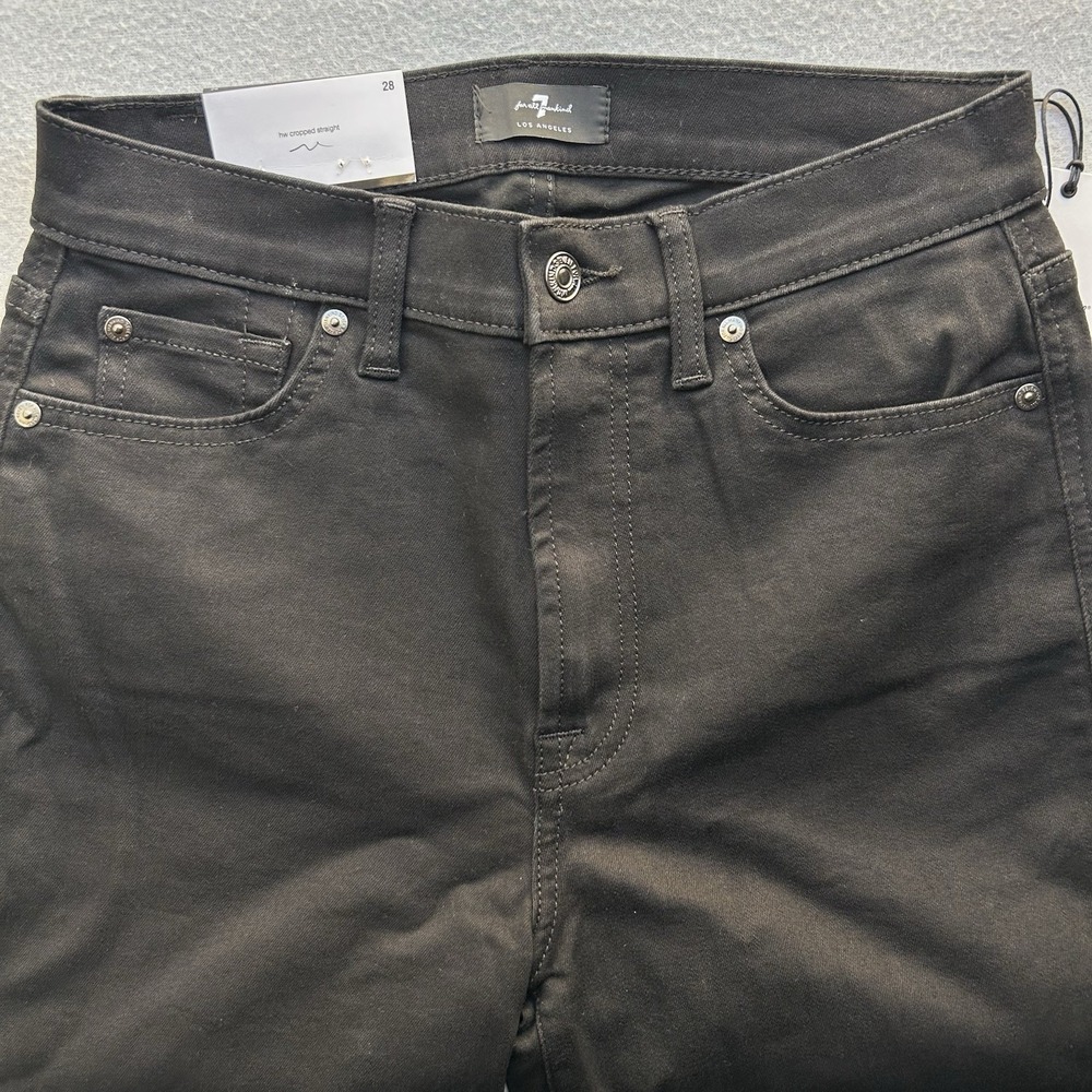 7 For All Mankind Black Jeans Size 28 High Waist Cropped Straight NWT MSRP $198 - Picture 3 of 7